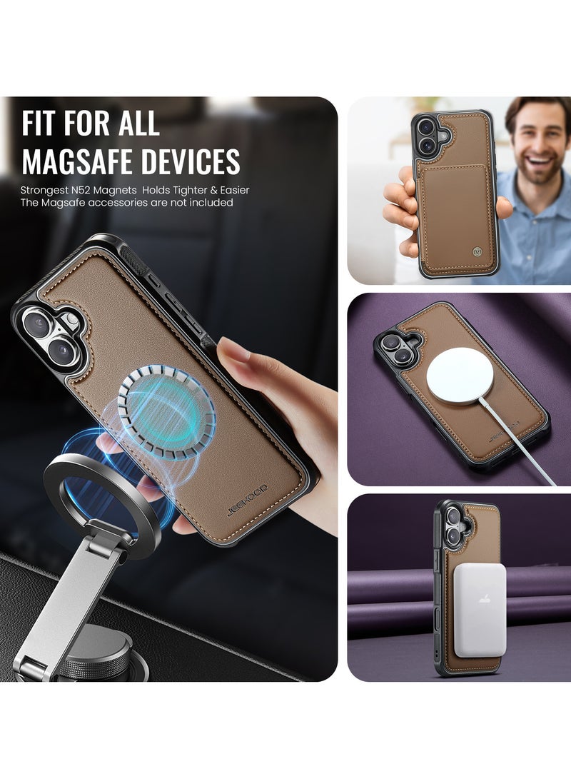 JEEHOOD CaseMe Phone Case Compatible with iPhone 16 Luxury PU Leather Back Cover Cover Magnetic Wireless Charging Compatible with iPhone 16 (Brown) - Image 5