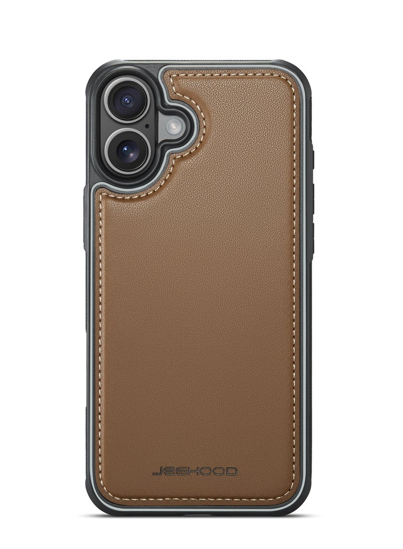 JEEHOOD CaseMe Phone Case Compatible with iPhone 16 Luxury PU Leather Back Cover Cover Magnetic Wireless Charging Compatible with iPhone 16 (Brown) - Image 3