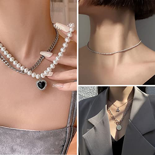 IFKM 36 Piece Silver Plated Jewelry Set - 3 Necklaces, 12 Bracelets, 7 Ear Cuffs, 14 Knuckle Rings for Women - Valentine, Anniversary, Birthday Gifts - Image 3