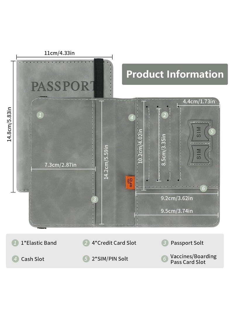 VKL حافظة جواز السفر، حافظة جواز السفر مع حجب RFID، حامل وثائق السفر من الجلد الصناعي للرجال والنساء (رمادي) - Image 5