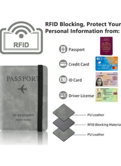 VKL Passport Holder Wallet Cover Case, Passport Case with RFID Blocking, PU Leather Travel Document Holder for Men&Women Travel Accessories (Grey)  - Image 5