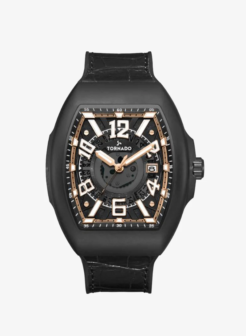 TORNADO Men's Leather Analog Display Watch T25001-BLBB - 44mm