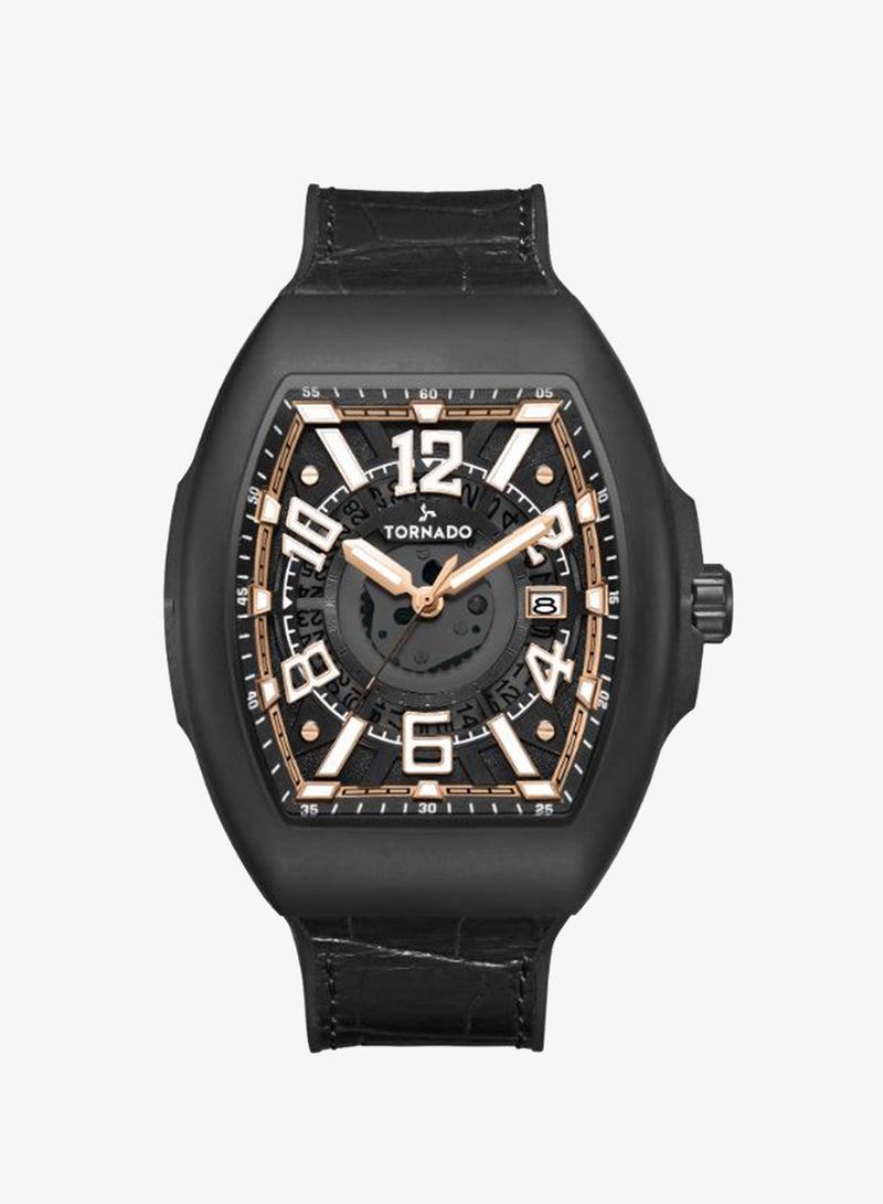 TORNADO Men's Leather Analog Display Watch T25001-BLBB - 44mm - Image 1