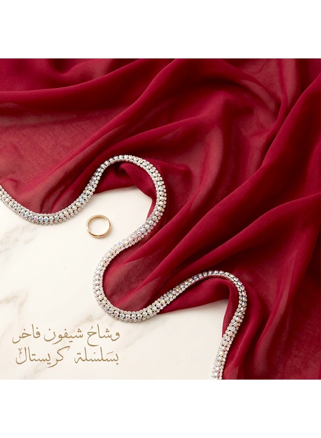 Women’s long chiffon scarf with a chain-link border and sparkling diamonds - Image 2