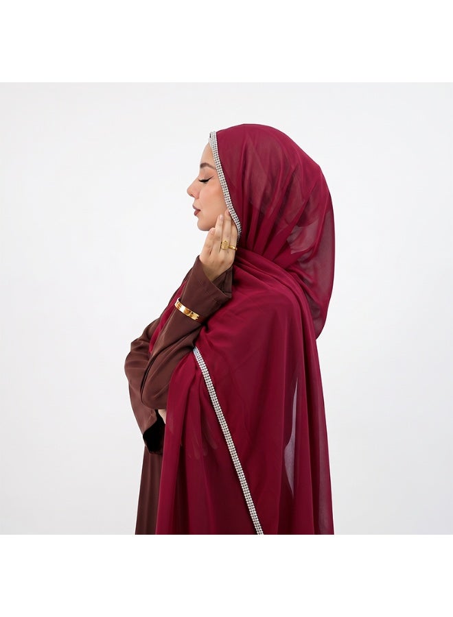 Women’s long chiffon scarf with a chain-link border and sparkling diamonds - Image 1