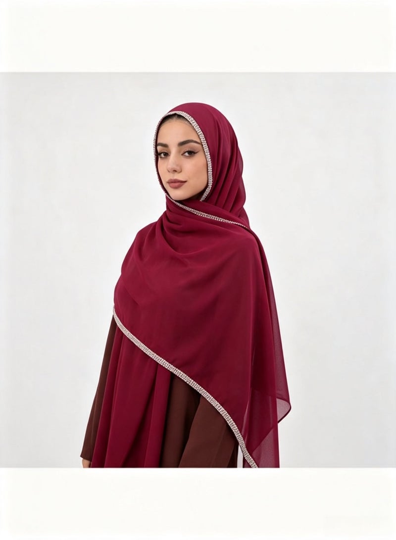 Women’s long chiffon scarf with a chain-link border and sparkling diamonds - Image 3