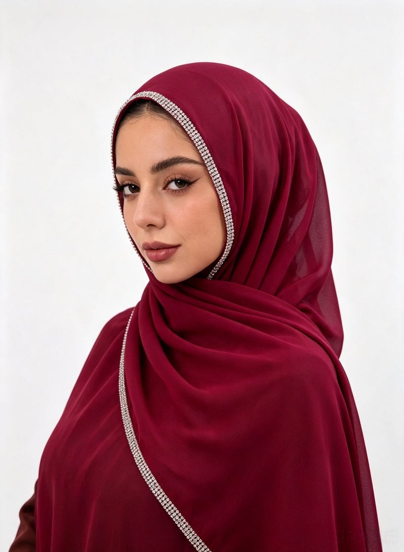 Women’s long chiffon scarf with a chain-link border and sparkling diamonds - Image 1