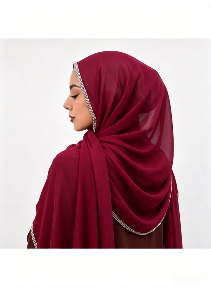 Women’s long chiffon scarf with a chain-link border and sparkling diamonds - Image 2