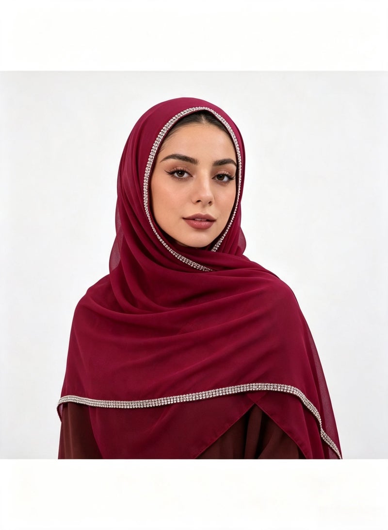 Women’s long chiffon scarf with a chain-link border and sparkling diamonds - Image 4