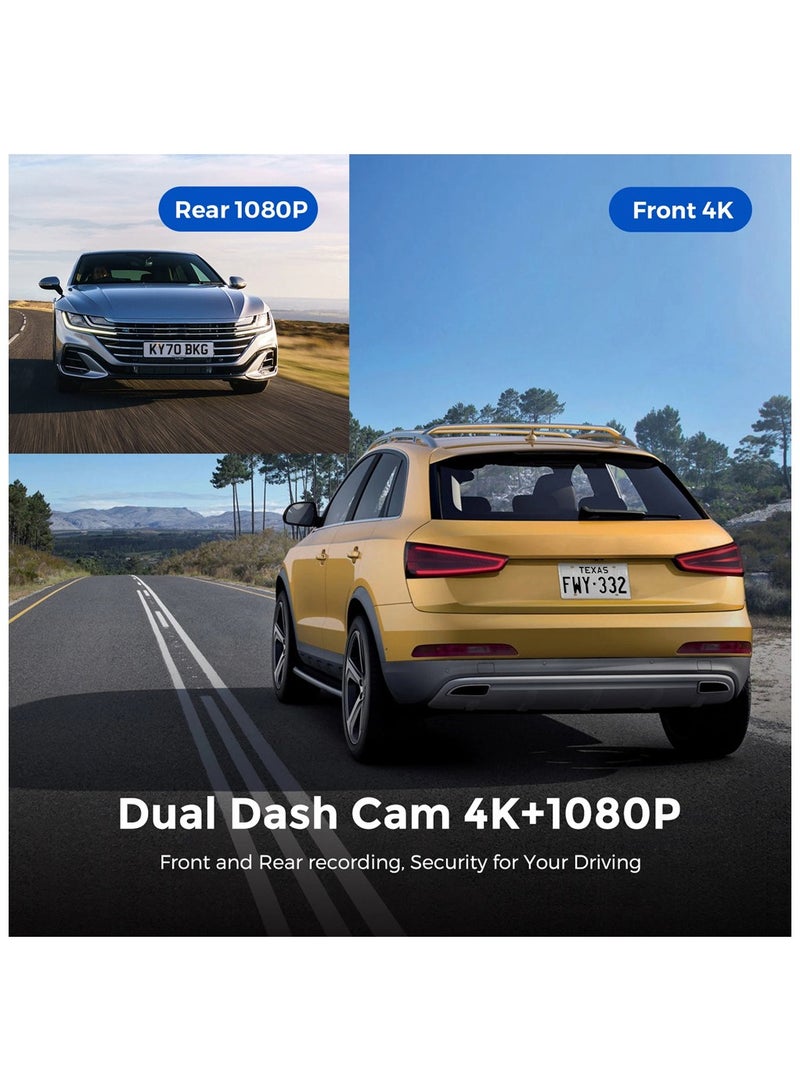 Dash Camera for Cars with WiFi  GPS, 4K Front and 1080P Rear Car Camera, with Super Night Vision and 24-Hour Parking Monitor, Parking Assistance, Supports 256GB Max - Image 3