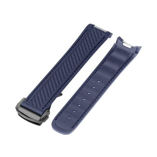 SANDEIN Watch Band Compatible with Omega Seamaster 300 AT150 Aqua Terra 8900 Curved End Steel Buckle Soft Silicone Rubber Replacement Wrist Strap for Omega Seamaster Series Watch Straps Blue Blue - Image 3