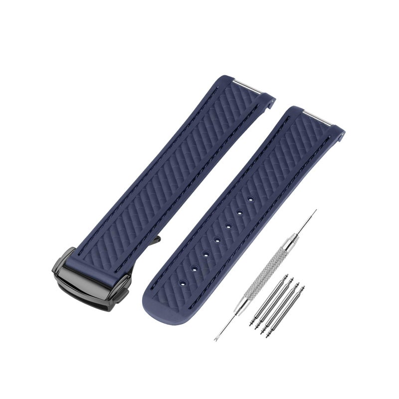 SANDEIN Watch Band Compatible with Omega Seamaster 300 AT150 Aqua Terra 8900 Curved End Steel Buckle Soft Silicone Rubber Replacement Wrist Strap for Omega Seamaster Series Watch Straps Blue Blue - Image 2