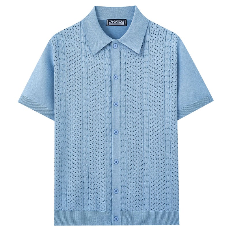 Men's Casual Solid Polo Shirt Short Sleeve Knit Top Summer SJ0146 - Image 2