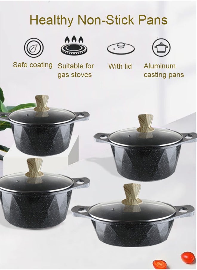 X spring 10-Piece Kitchen Cookware set, Casserole Set And Frying Pan With Non Stick Cookware sets ,Finish Glass lid PFOA-Free  20-24-28-32 cm (Deep Stockpot) + 28 cm (deep Frying Pan)（Black）  - Image 5