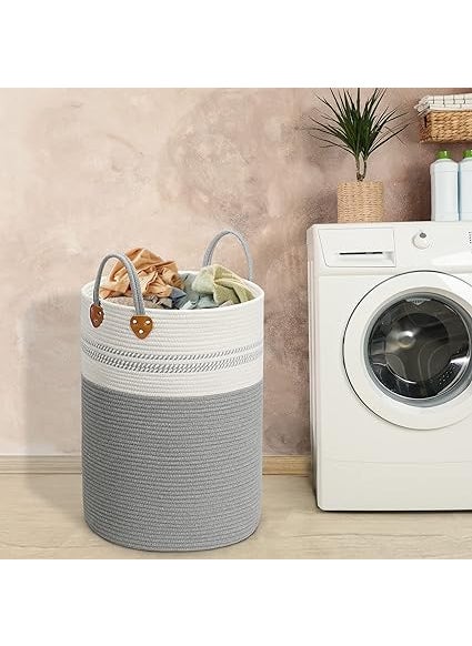 RAVIO CRAFT RAVIO CRAFT XXL Rope Laundry Hamper Basket 58L Tall Laundry Basket for Blanket Organizer Clothes Hamper for Bedroom Storage Baby Kids Nursery laundry hamper  - Image 2