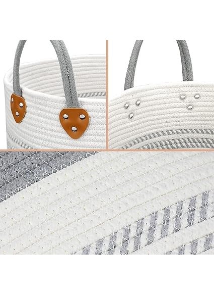 RAVIO CRAFT RAVIO CRAFT XXL Rope Laundry Hamper Basket 58L Tall Laundry Basket for Blanket Organizer Clothes Hamper for Bedroom Storage Baby Kids Nursery laundry hamper  - Image 3
