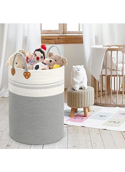 RAVIO CRAFT RAVIO CRAFT XXL Rope Laundry Hamper Basket 58L Tall Laundry Basket for Blanket Organizer Clothes Hamper for Bedroom Storage Baby Kids Nursery laundry hamper  - Image 4