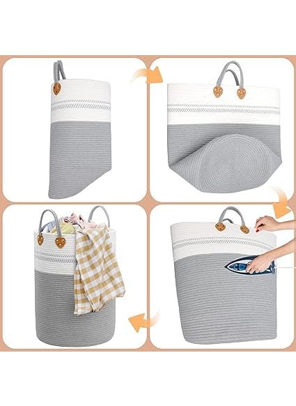 RAVIO CRAFT RAVIO CRAFT XXL Rope Laundry Hamper Basket 58L Tall Laundry Basket for Blanket Organizer Clothes Hamper for Bedroom Storage Baby Kids Nursery laundry hamper  - Image 5