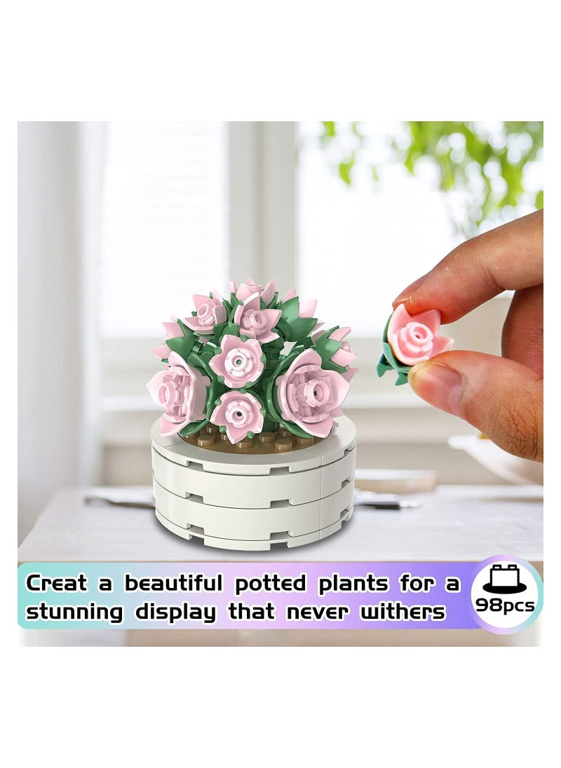 KASTWAVE Succulent Plants Building Kit Bonsai Flower Building Toys Build A Garden Flower Building Perpetual Flower Bouquet Potted Table Decoration Simulation Block Flower Artificial Flowers Building Toys  - Image 2