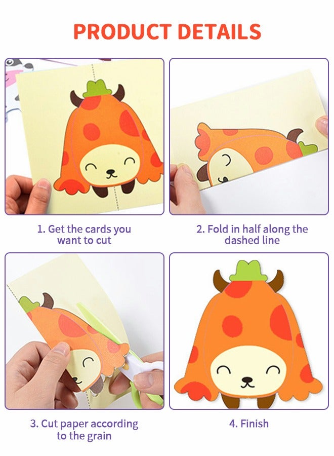 GROIC Paper Cutting Activity Set with Scissor, DIY Fun Paper-Cutting Handmade Puzzle, Stereo Origami Book, 100 Sheets Double-sided Kids Educational Toy Early Learning Development - Image 3
