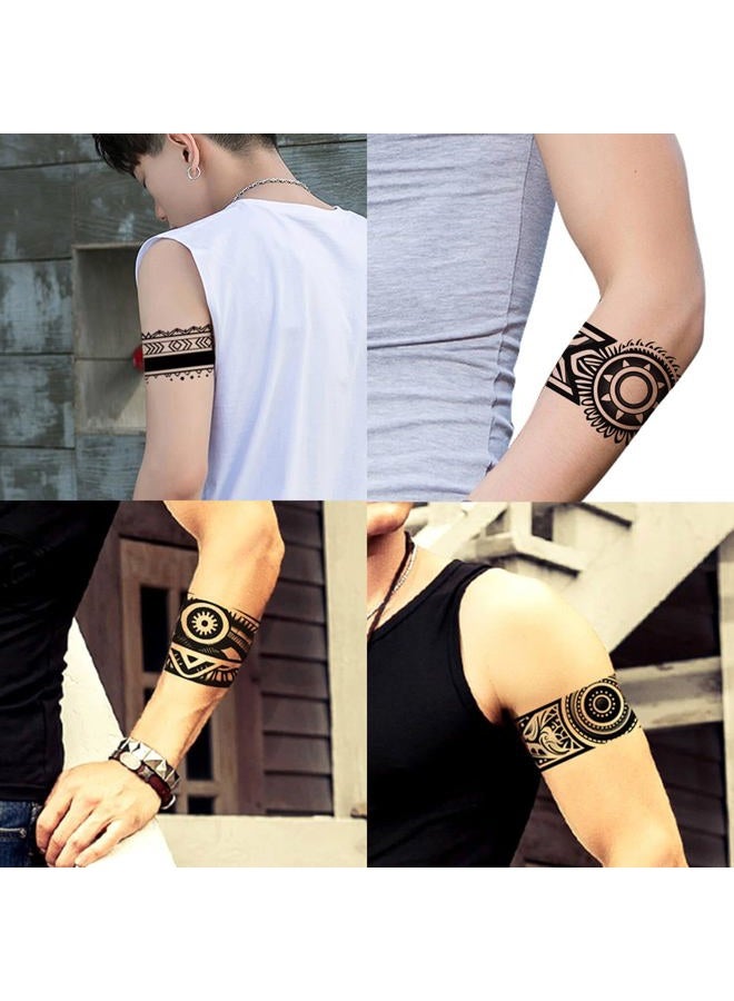 Glaryyears Armband Temporary Tattoo - Pack of 18 Super Long Realistic Boho Polynesian Maori Fake Tattoos Wrist Ankle Geometric Tribal Totems - Image 2