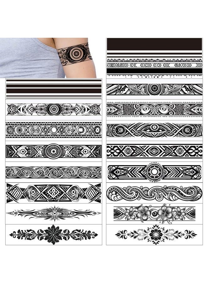 Glaryyears Armband Temporary Tattoo - Pack of 18 Super Long Realistic Boho Polynesian Maori Fake Tattoos Wrist Ankle Geometric Tribal Totems - Image 1