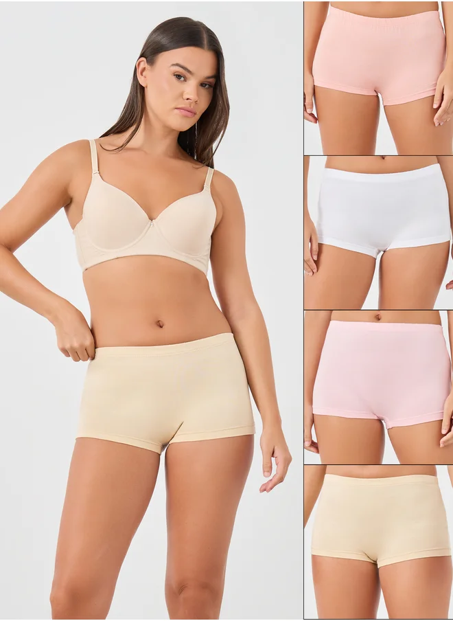 ستايلي Styli Set of 4 - Solid Cotton Elasticated Waist Boyshorts