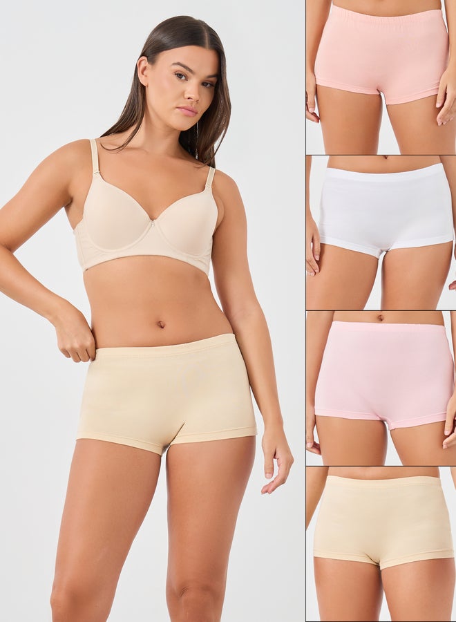 Styli Set Of 4 - Solid Cotton Elasticated Waist Boyshorts - Image 1