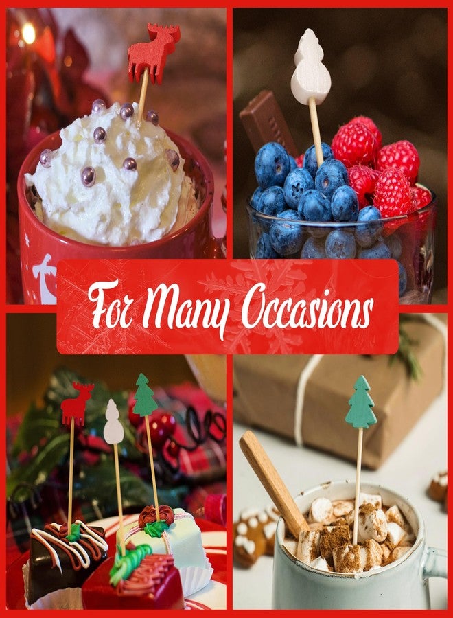 بامبو إم إن - أعواد خيزران لحفلات عيد الميلاد، مثالية لسندويشات الفاكهة والكوكتيلات - 15 سم - أشكال: شجرة صنوبر، غزال الرنة، رجل الثلج - 100 قطعة - Image 2