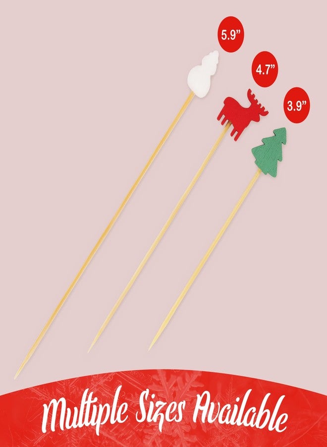 بامبو إم إن - أعواد خيزران لحفلات عيد الميلاد، مثالية لسندويشات الفاكهة والكوكتيلات - 15 سم - أشكال: شجرة صنوبر، غزال الرنة، رجل الثلج - 100 قطعة - Image 5