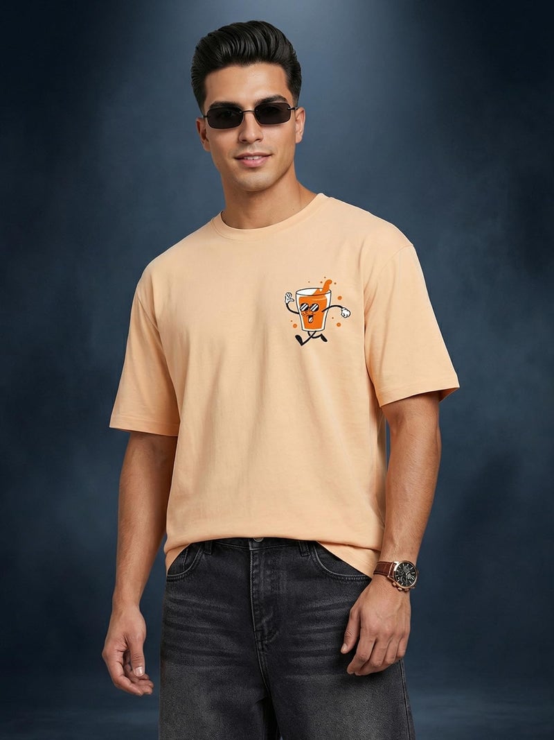 Veirdo® Pure Cotton Oversized Baggy Fit Cool Beerdo Graphic Printed Beige T-Shirt for Men/Boys (OS_V_BEERDO_BG_S) - Image 3