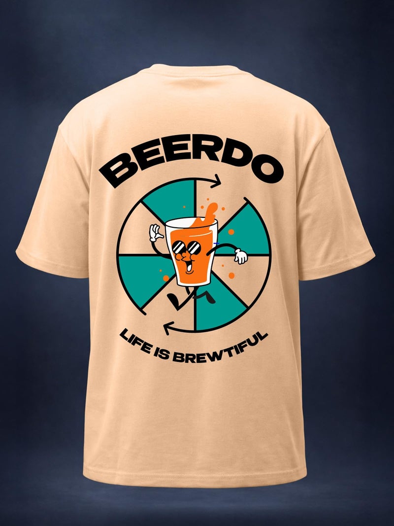 Veirdo® Pure Cotton Oversized Baggy Fit Cool Beerdo Graphic Printed Beige T-Shirt for Men/Boys (OS_V_BEERDO_BG_S) - Image 2