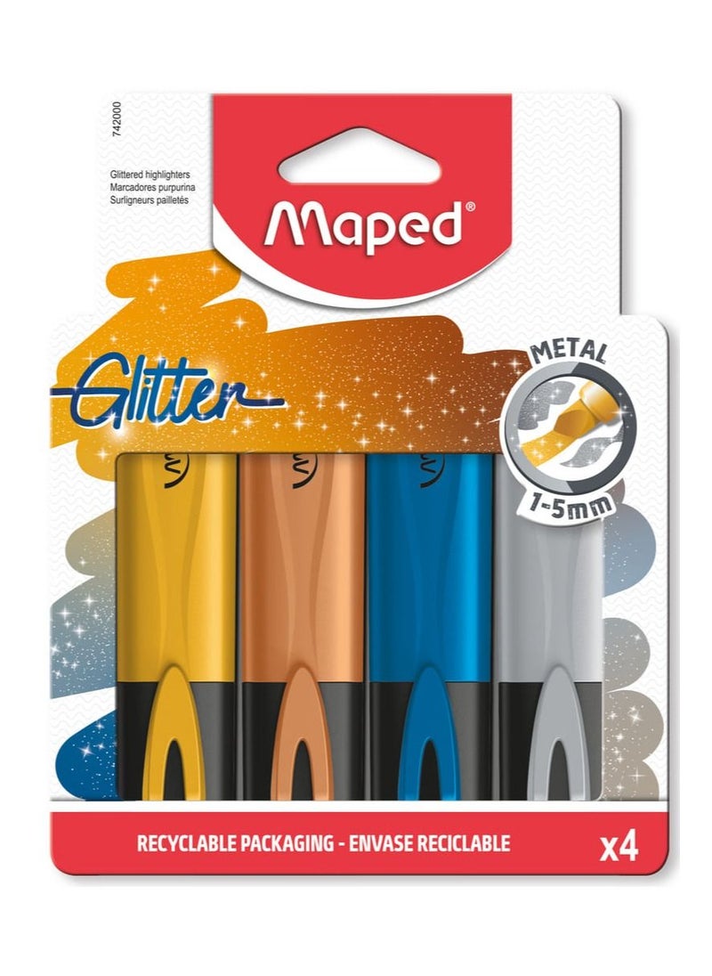 Maped 4-Piece Metallic Glitter Highlighters Multicolour  - Image 1