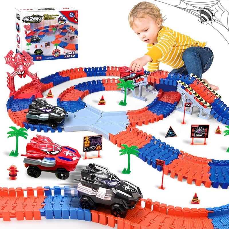 KaeKid Spider Race Track for Boys 38 212PCS Race Car Track with 2 Spider Cars DIY Flexible Track Playset Toddler Toys Birthday Gifts for Kids - Image 3