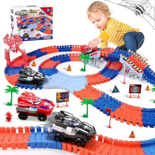 KaeKid Spider Race Track for Boys 38 212PCS Race Car Track with 2 Spider Cars DIY Flexible Track Playset Toddler Toys Birthday Gifts for Kids - Image 1