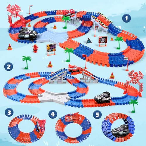 KaeKid Spider Race Track for Boys 38 212PCS Race Car Track with 2 Spider Cars DIY Flexible Track Playset Toddler Toys Birthday Gifts for Kids - Image 5