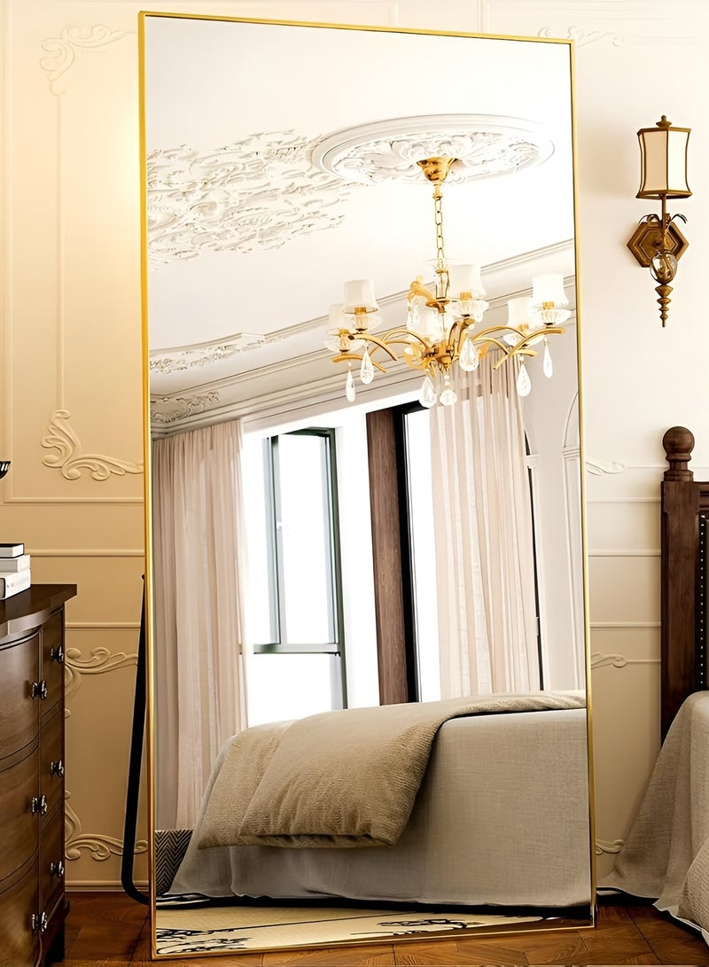 تايمي مرآة ضخمة جدا بإطار انيق وزجاج مقاوم للكسر 180x80 سم - مرآة كاملة الطول  بإطار معدني ذهبي وحامل خلفي - تصميمها الرائع يناسب غرفة المعيشة وغرفة النوم - Image 3