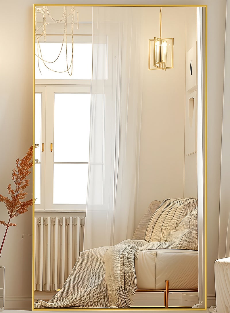 تايمي مرآة ضخمة جدا بإطار انيق وزجاج مقاوم للكسر 180x80 سم - مرآة كاملة الطول  بإطار معدني ذهبي وحامل خلفي - تصميمها الرائع يناسب غرفة المعيشة وغرفة النوم - Image 5