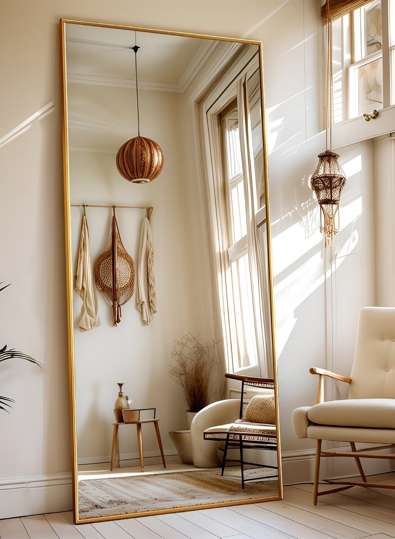 تايمي مرآة ضخمة جدا بإطار انيق وزجاج مقاوم للكسر 180x80 سم - مرآة كاملة الطول  بإطار معدني ذهبي وحامل خلفي - تصميمها الرائع يناسب غرفة المعيشة وغرفة النوم - Image 2