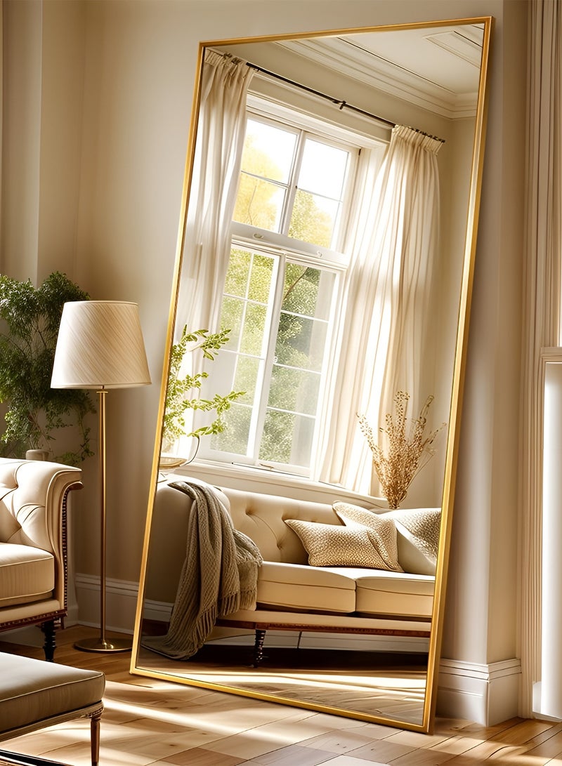 تايمي مرآة ضخمة جدا بإطار انيق وزجاج مقاوم للكسر 180x80 سم - مرآة كاملة الطول  بإطار معدني ذهبي وحامل خلفي - تصميمها الرائع يناسب غرفة المعيشة وغرفة النوم - Image 1