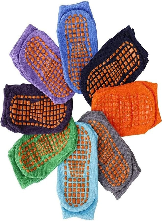 Yanwenx 4 Pairs Non Slip Yoga Grip Socks for Boy Girl Women Cotton Crew Socks_11-15 Years - Image 1