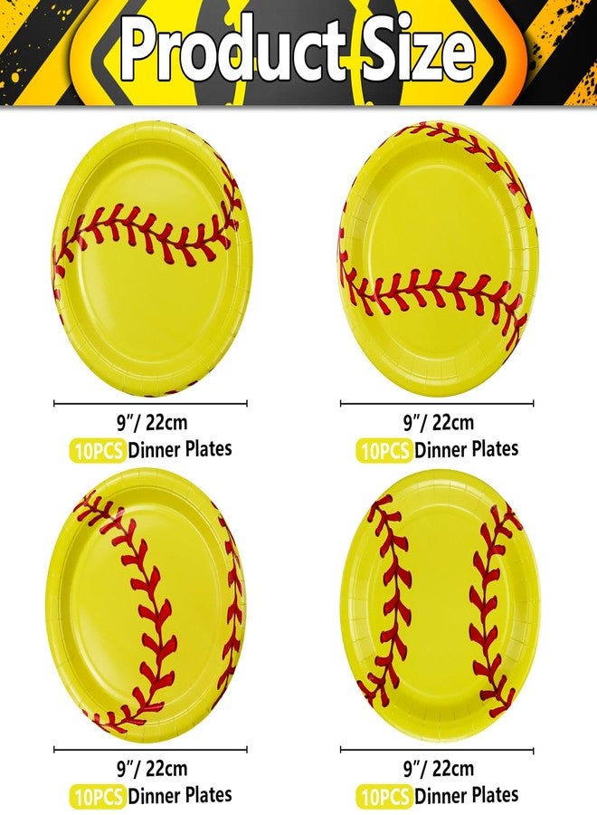 PTECDROTS 40Pcs Softball Party Plates Decorations - Including 9" Softball Ball Plates Disposable Dinner Plates for Kids Softball Fan Sports Event Softball Theme Party Supplies - Image 2