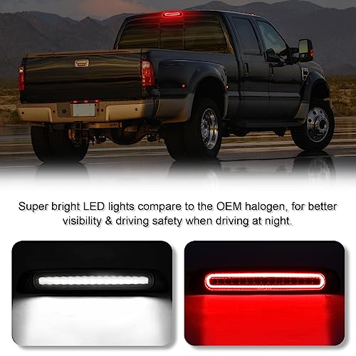 SHINEFIT 3rd Third Brake Light Compatible with 1999-2016 F250 F350 F450 F550 Super Duty High Mount Stop Brake Lights White Cargo Lamp, Smoked Lens - Image 2