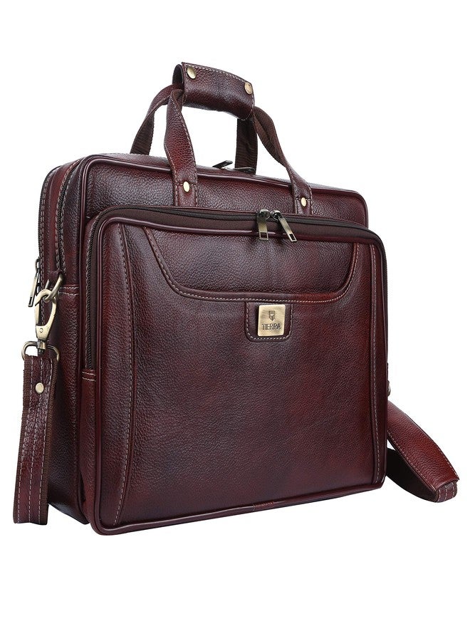 TIERRA Genuine Leather Slim Laptop Messenger Bag(16 inch,Brown) - Image 1