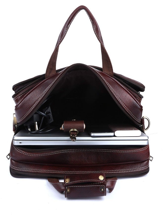 TIERRA Genuine Leather Slim Laptop Messenger Bag(16 inch,Brown) - Image 5