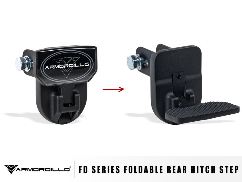 Armordillo FD Series 5" Foldable Rear Hitch Step|Compatible for Class 3 Trailer Hitch 2" Receiver|Hitch Step Bar|Folding Fold-Up Rear Step|8724545|Matte Black|Steel|Universal - Image 2