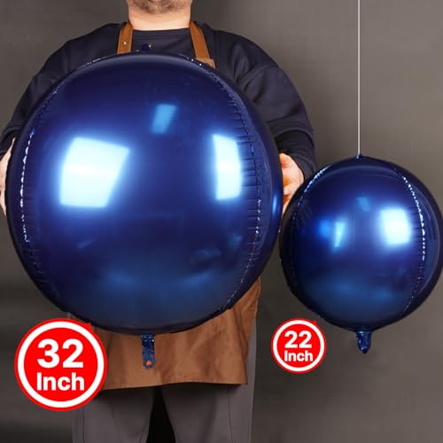 PartyWoo Navy Blue Foil Balloons 6pcs 32 Inch Large Round Foil Big Giant 4D Jumbo Inflatable Mirror Ball Mylar Balloons for Graduation Men Birthday Baby Shower Space Themed Party Decorations - Image 5
