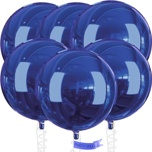 PartyWoo Navy Blue Foil Balloons 6pcs 32 Inch Large Round Foil Big Giant 4D Jumbo Inflatable Mirror Ball Mylar Balloons for Graduation Men Birthday Baby Shower Space Themed Party Decorations - Image 1