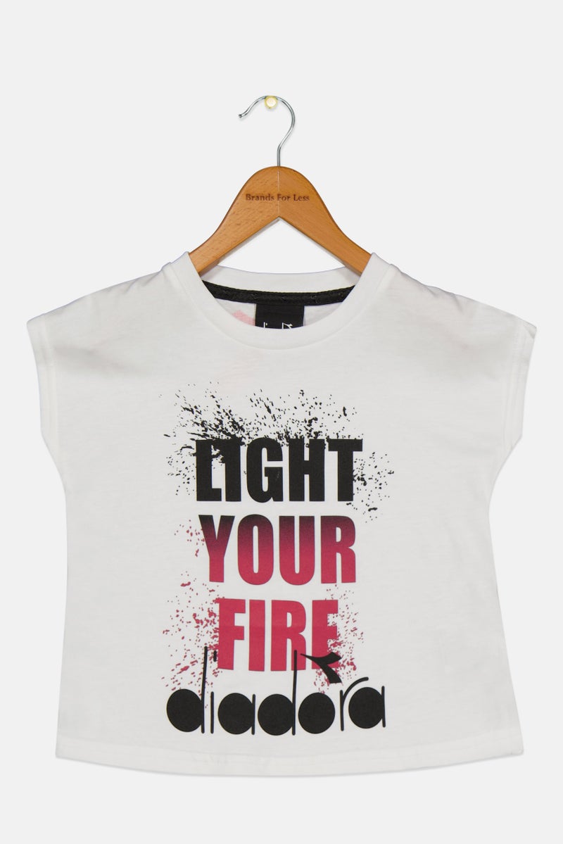 DIADORA Toddlers Girl Round Neck Cap Sleeve Printed T-Shirts, White Combo - Image 1