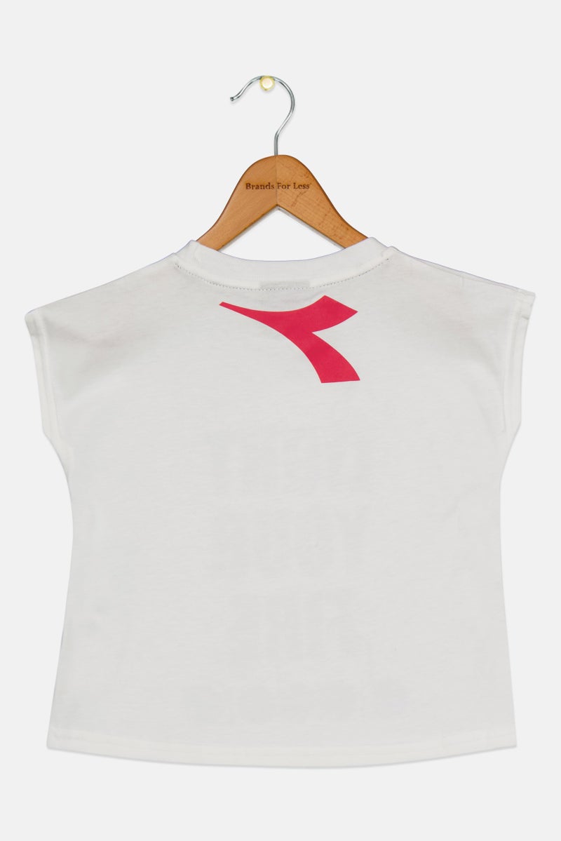 DIADORA Toddlers Girl Round Neck Cap Sleeve Printed T-Shirts, White Combo - Image 2